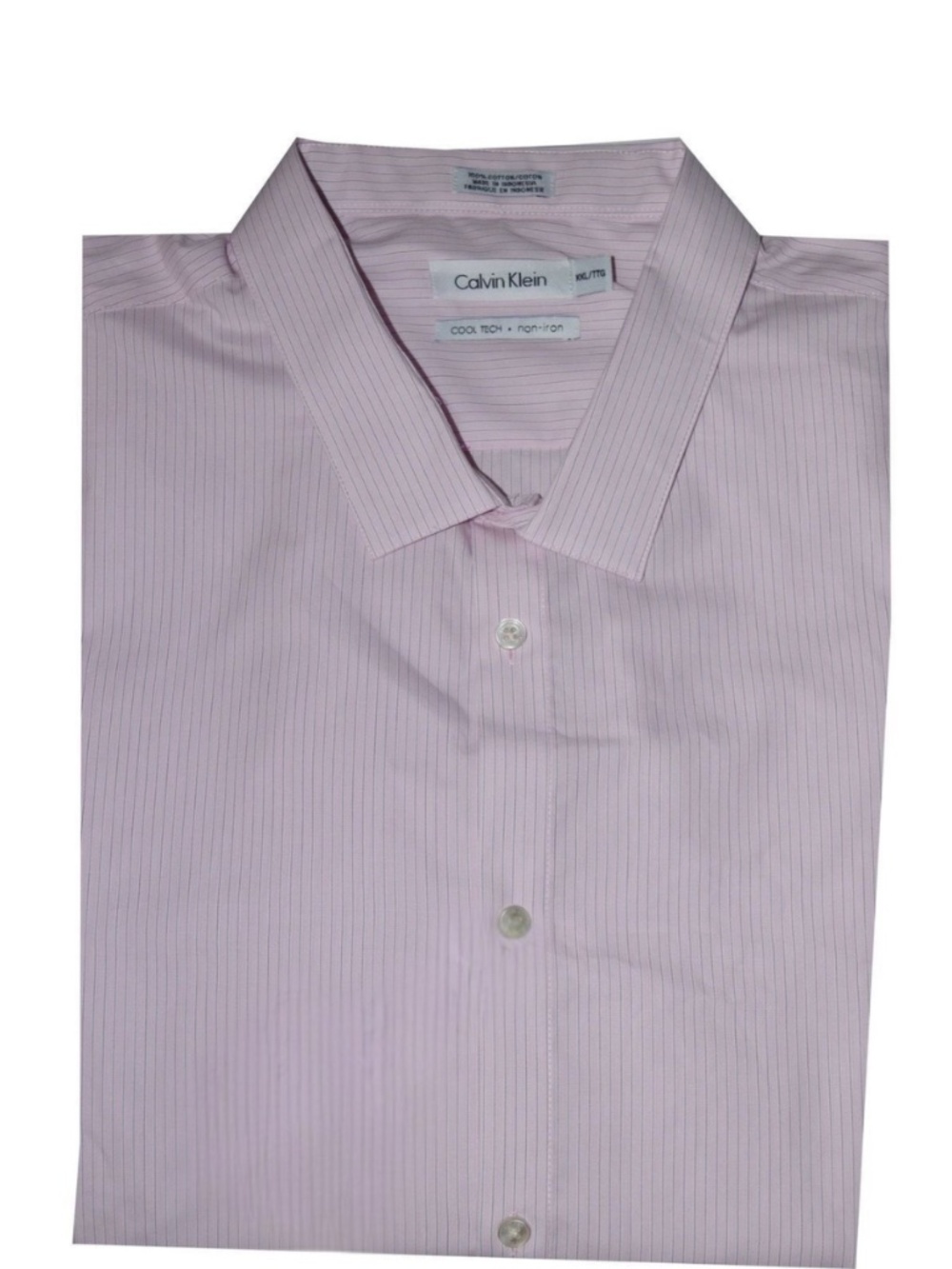 Calvin Klein Dress Shirt Men Cool Tech Non-Iron Pink Pinstripe Cotton | XL